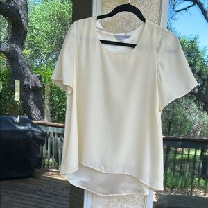 Cream Asymmetrical Short Sleeve Silk Blouse